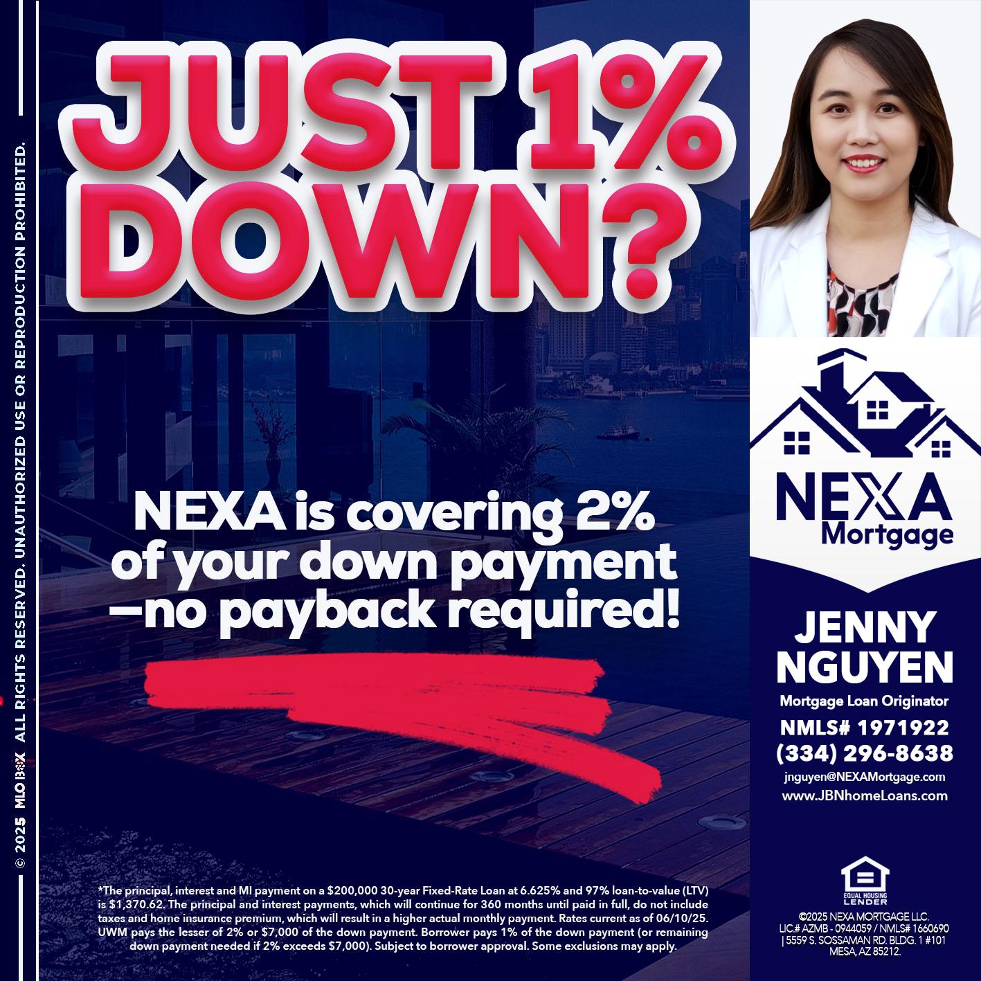 JUST 1% DOWN - Jenny Nguyen -Mortgage Loan Originator