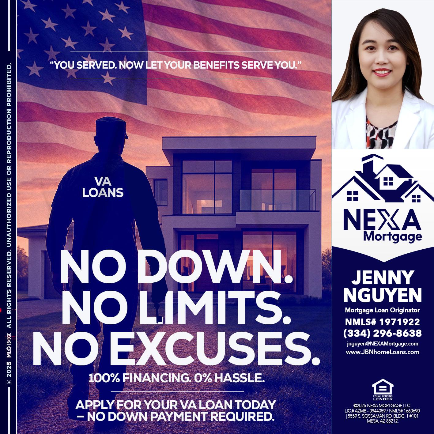 NO DOWN. NO LIMIT. - Jenny Nguyen -Mortgage Loan Originator