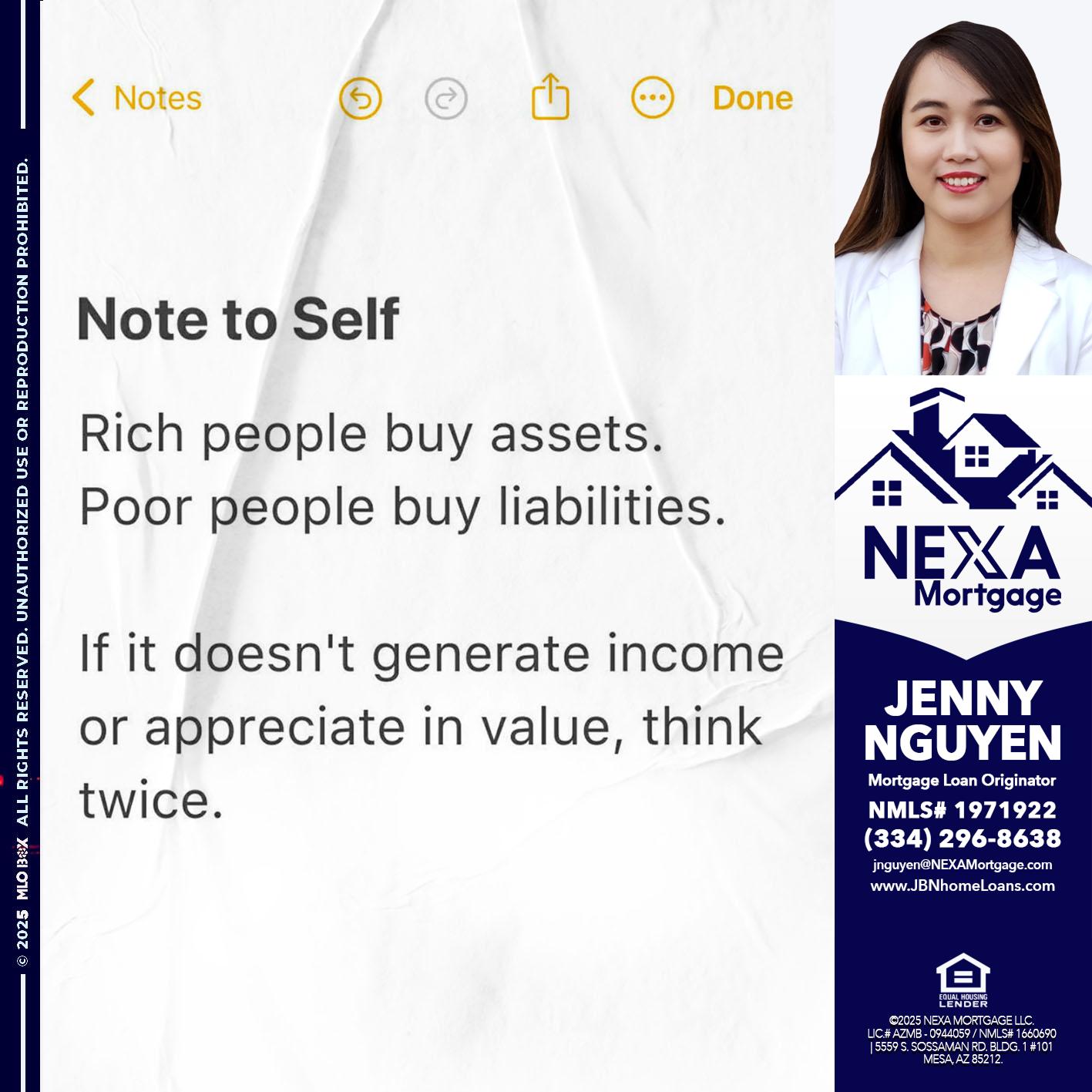 NOTE TO SELF - Jenny Nguyen -Mortgage Loan Originator