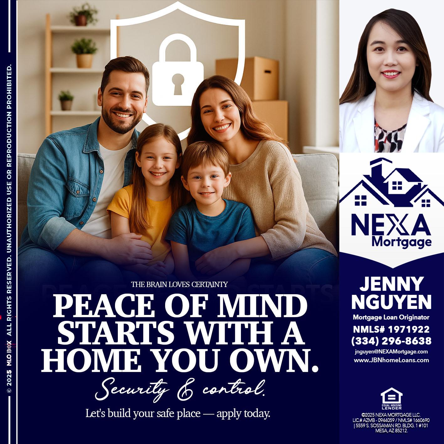 peace of mind - Jenny Nguyen -Mortgage Loan Originator