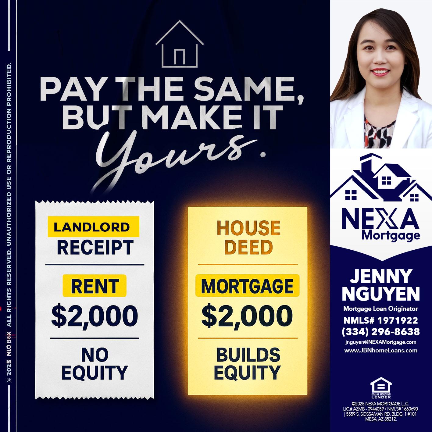 pay the same - Jenny Nguyen -Mortgage Loan Originator