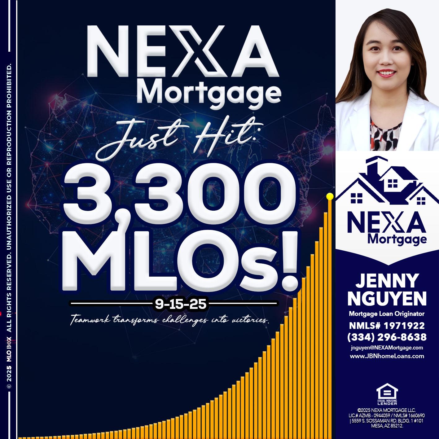 NEXA JUST HIT 3300 MLOS - Jenny Nguyen -Mortgage Loan Originator