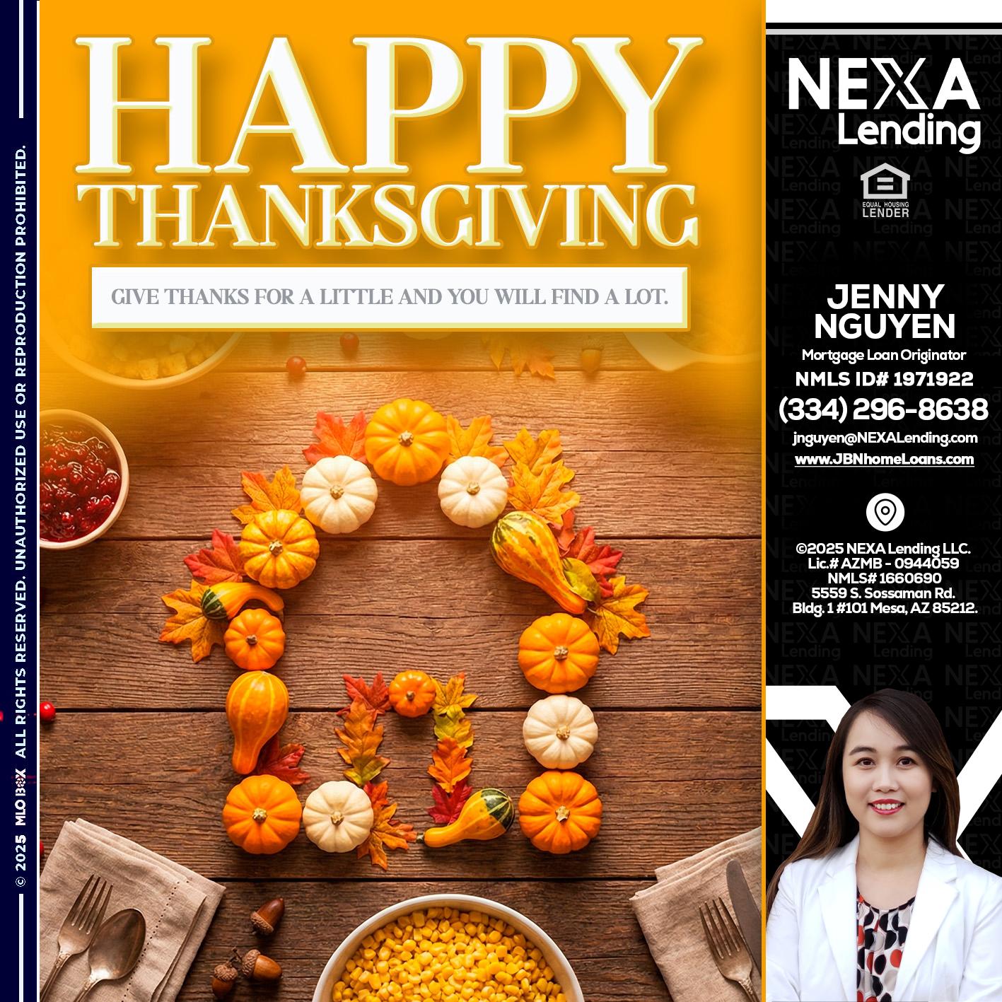 HAPPY THANKSGIVING - Jenny Nguyen -Mortgage Loan Originator