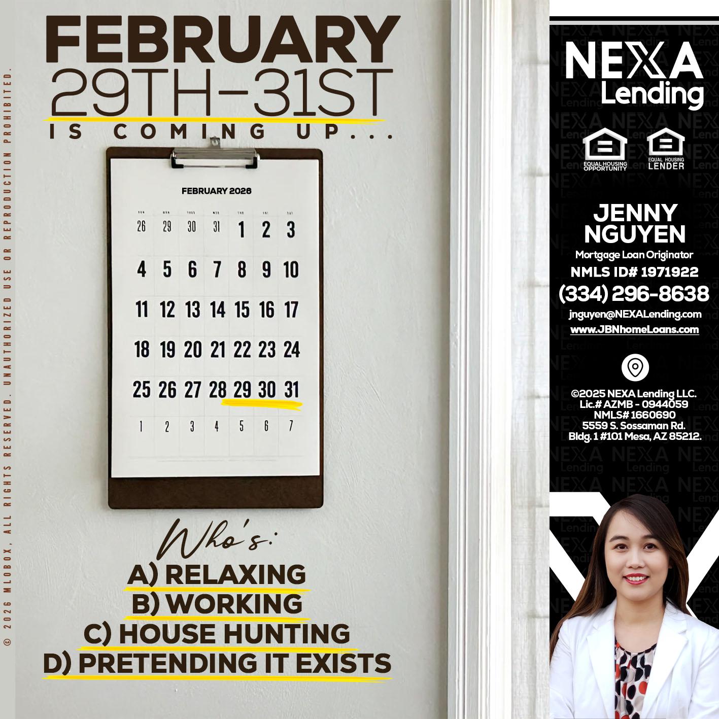 FEBRUARY 29-31 - Jenny Nguyen -Mortgage Loan Originator