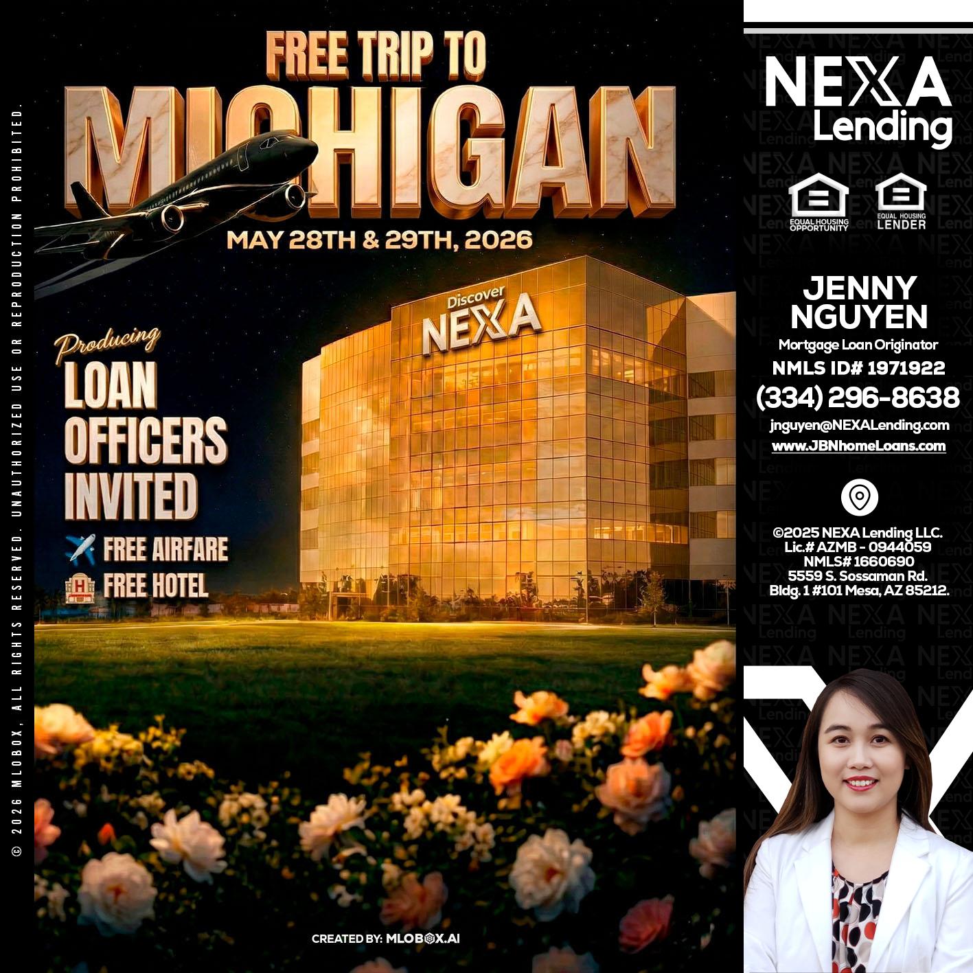 FREE TRIP TO MICHIGAN - Jenny Nguyen -Mortgage Loan Originator