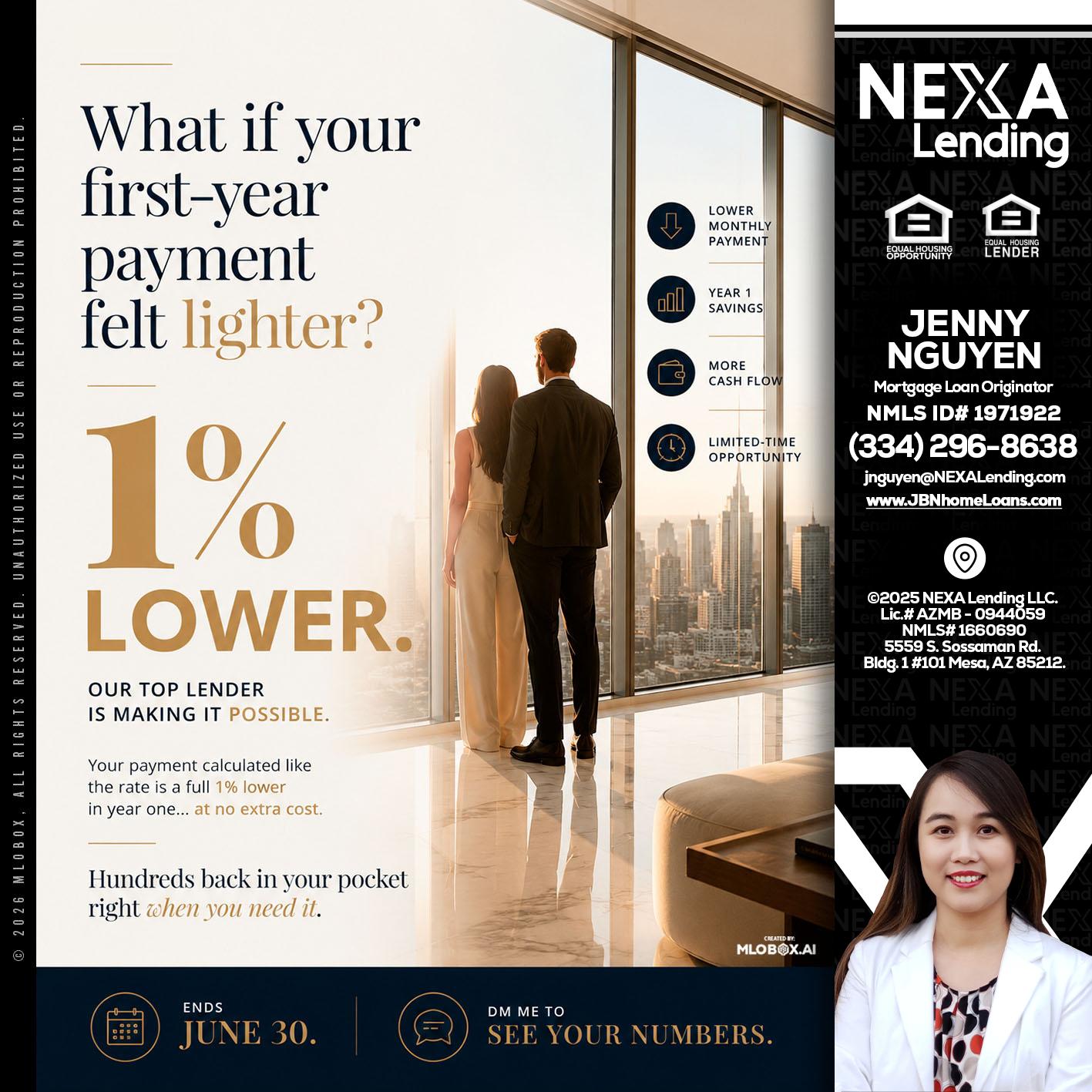 1% lower - Jenny Nguyen -Mortgage Loan Originator