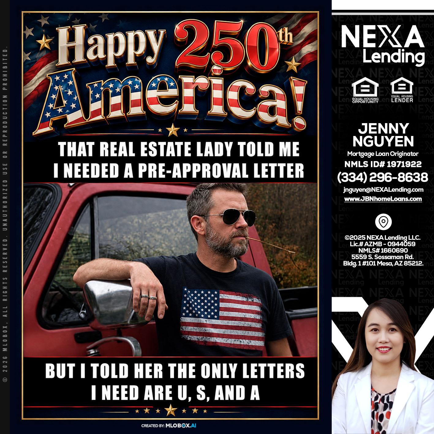 HAPPY 250 TH - Jenny Nguyen -Mortgage Loan Originator