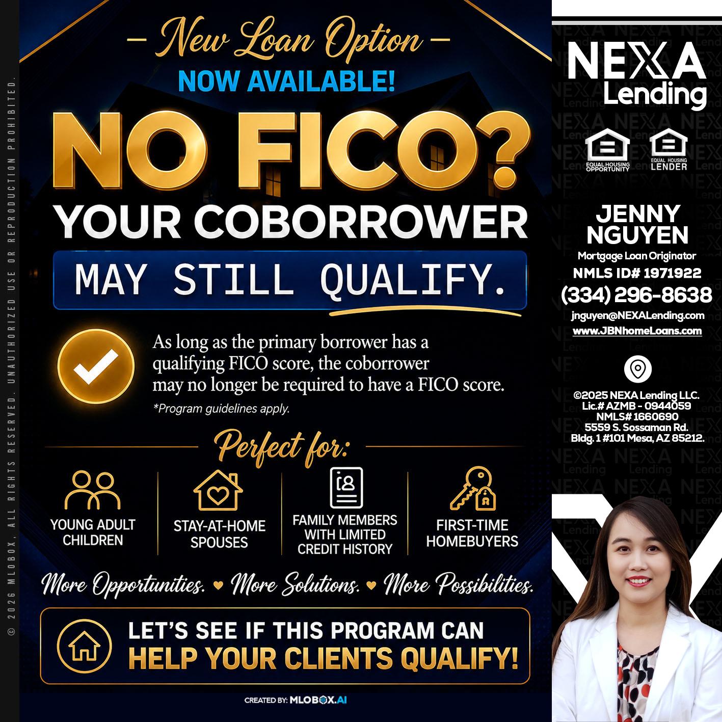 NO FICO - Jenny Nguyen -Mortgage Loan Originator
