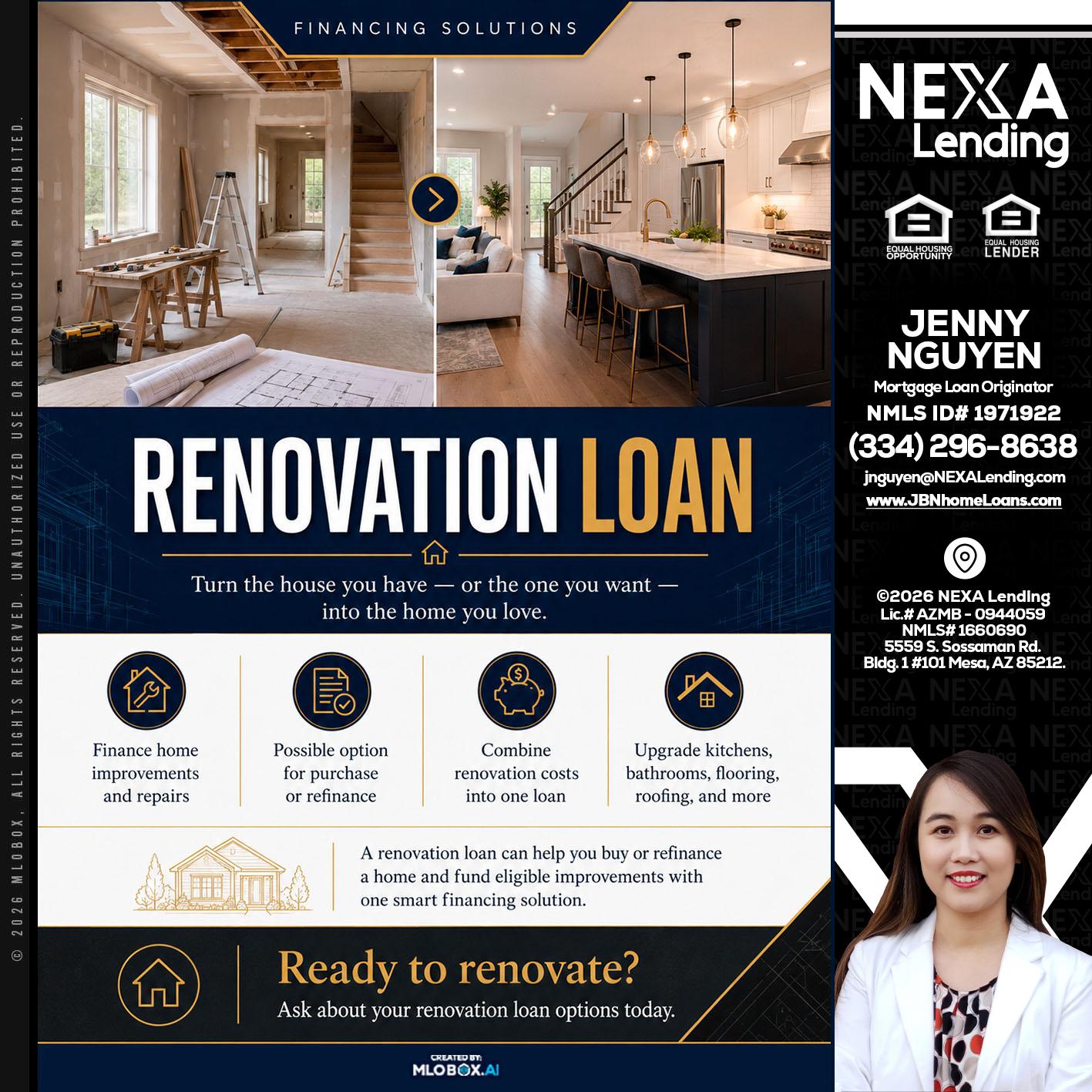 RENOVATION LOAN - Jenny Nguyen -Mortgage Loan Originator