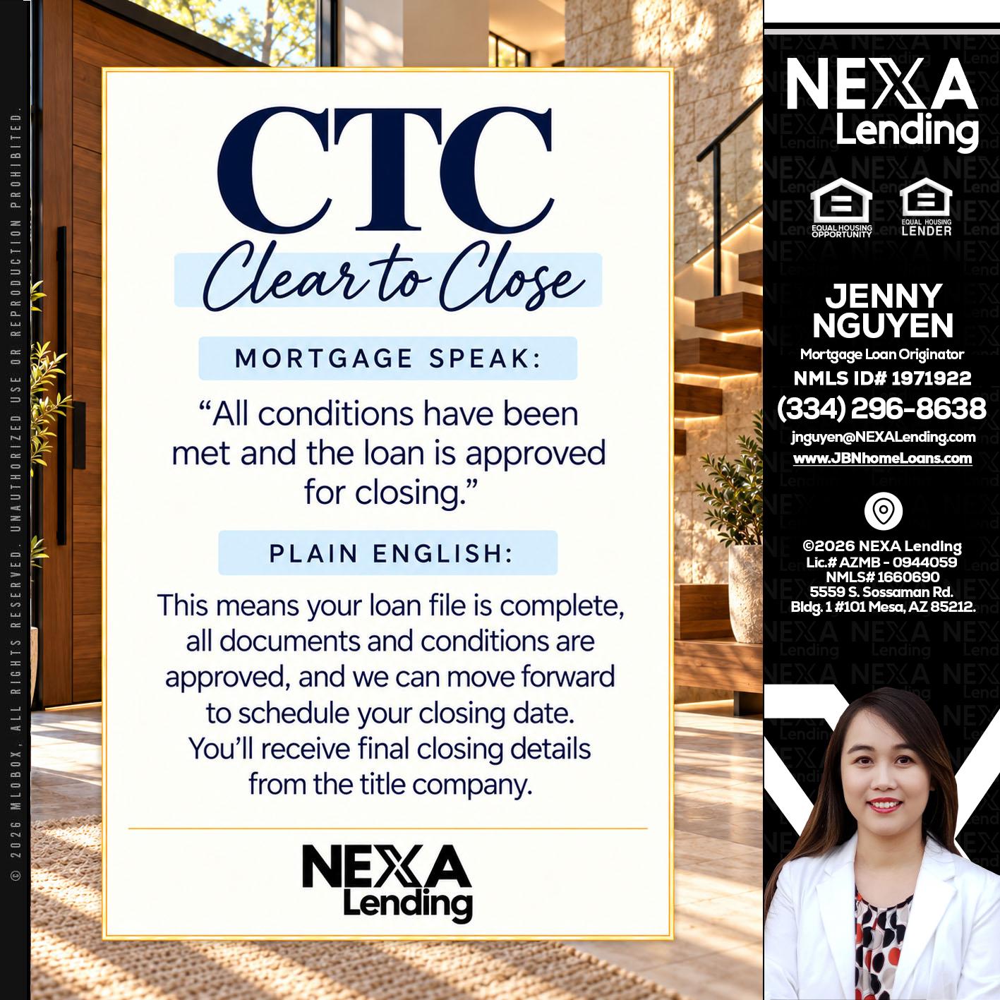 CLEAR TO CLOSE - Jenny Nguyen -Mortgage Loan Originator