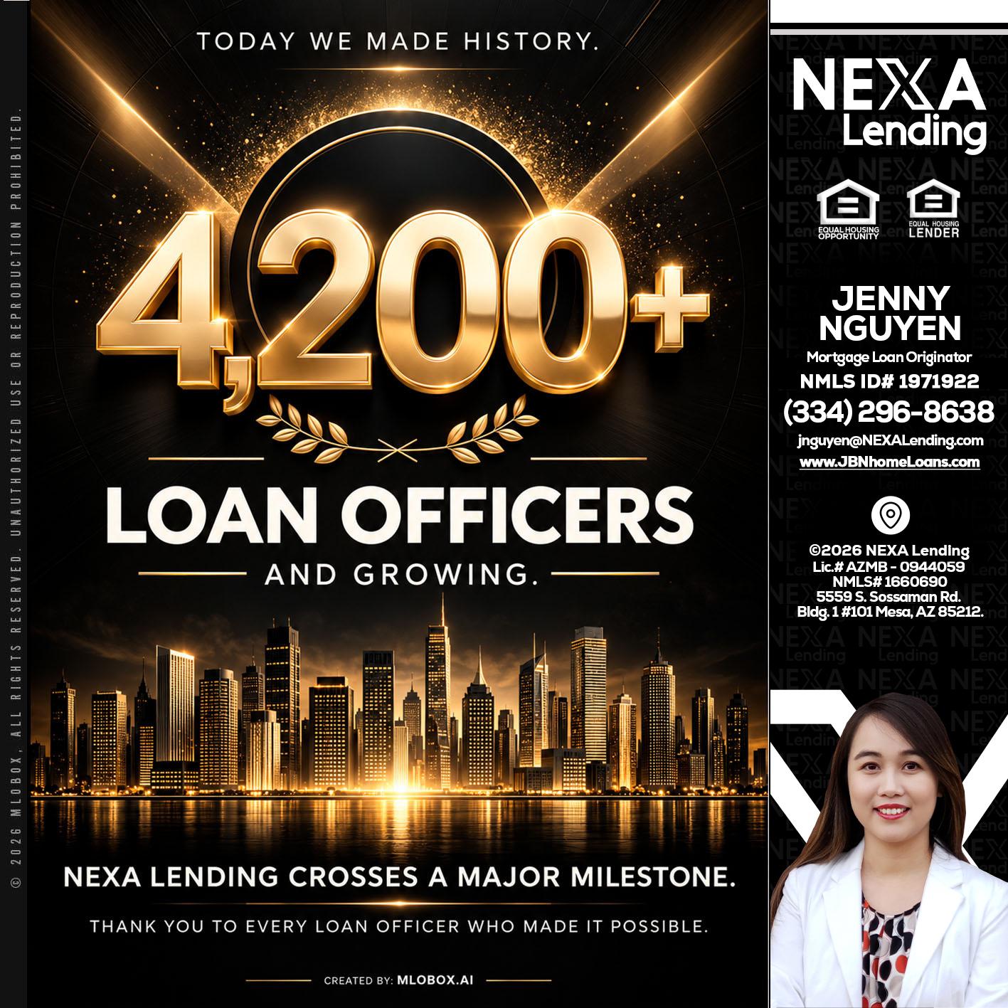 4200+. MLOs - Jenny Nguyen -Mortgage Loan Originator